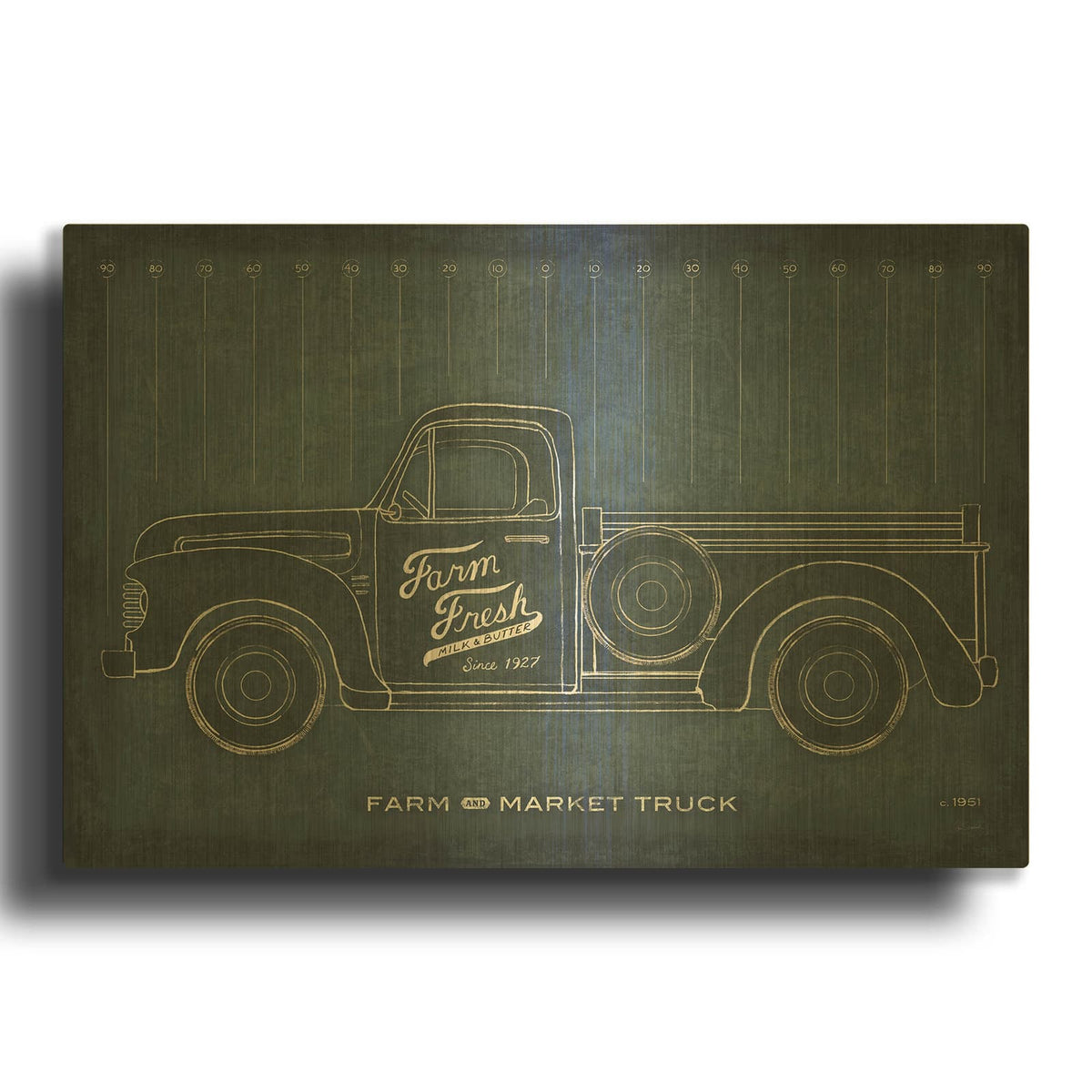 'Farm Truck Blueprint' By Sue Schlabach Gold Metal Wall Art
