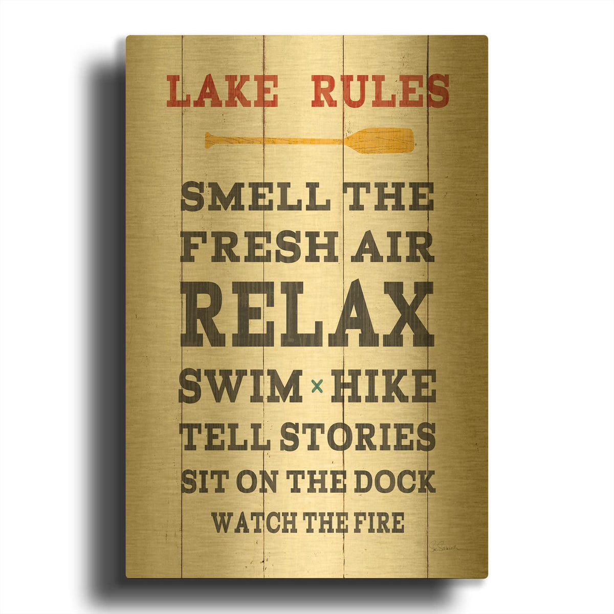 'Cabin Life VI Neutral' By Sue Schlabach Gold Metal Wall Art