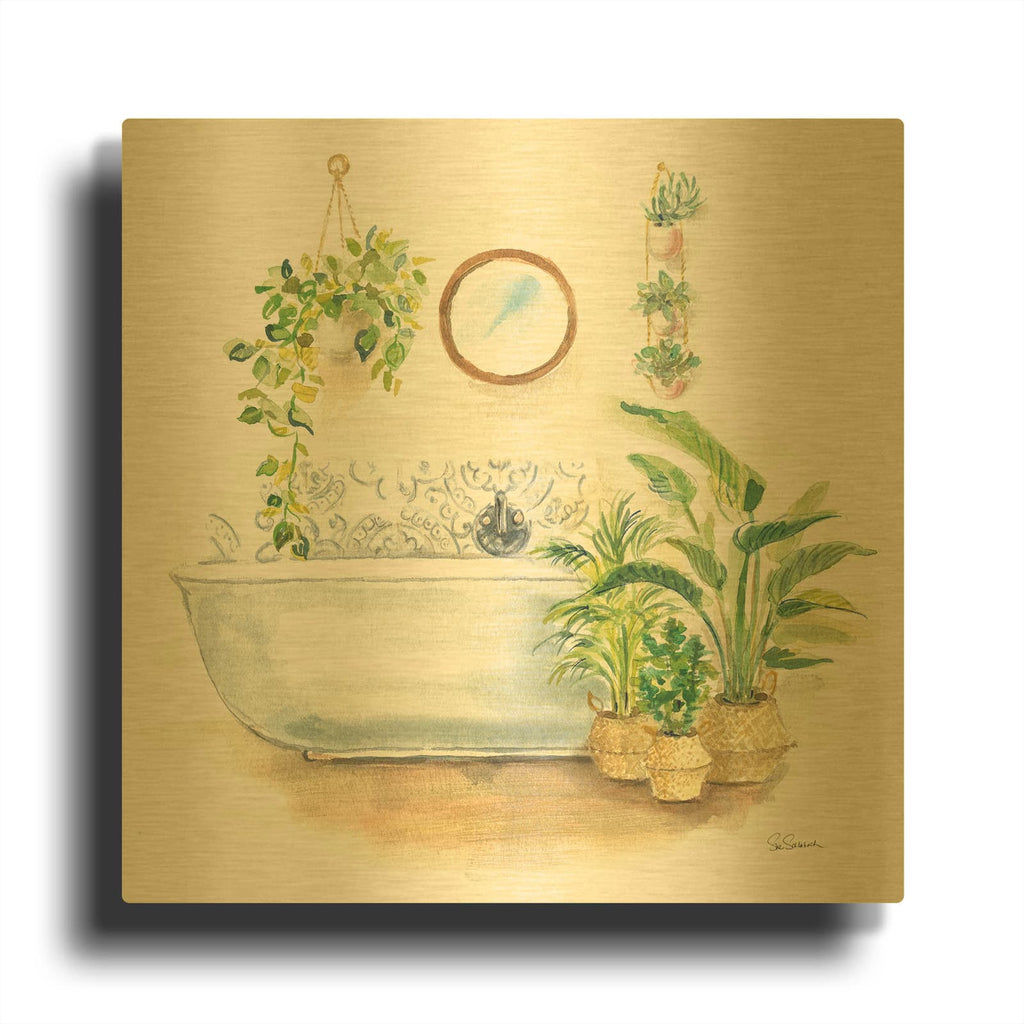 'Greenery Bath II' By Sue Schlabach Gold Metal Wall Art