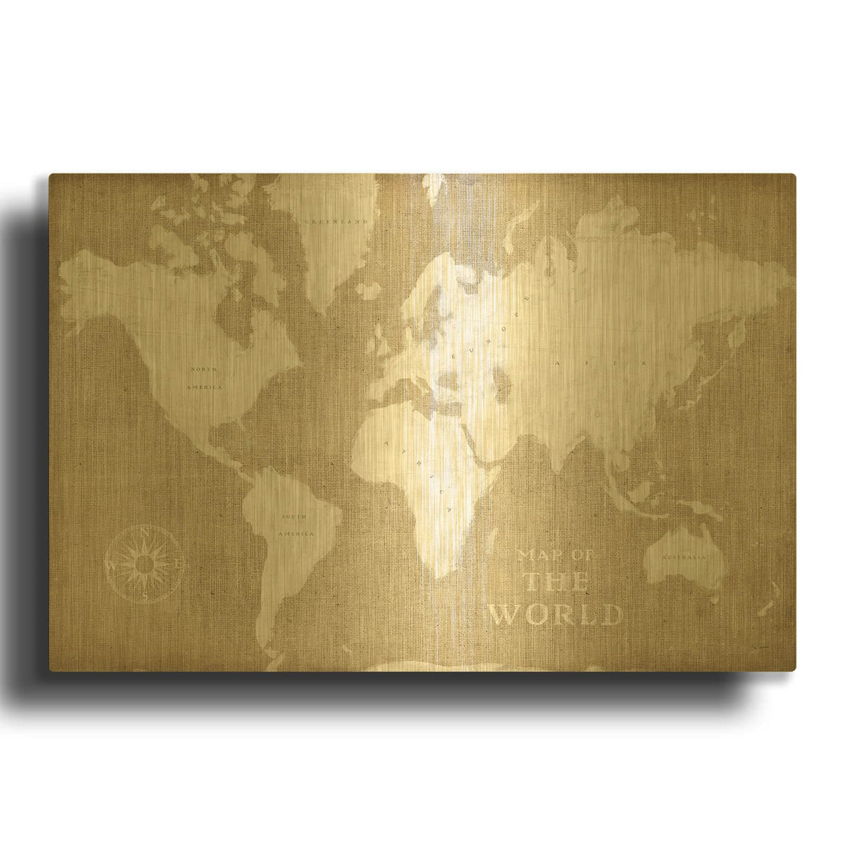 'Burlap World Map I' By Sue Schlabach Gold Metal Wall Art