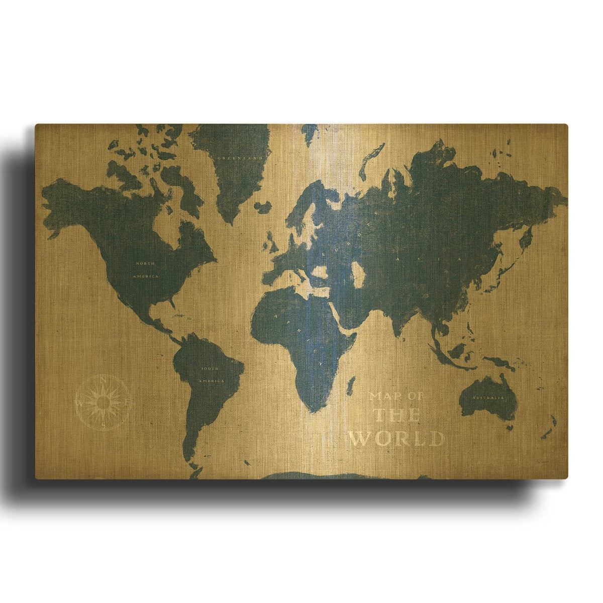 'Burlap World Map I Navy' By Sue Schlabach Gold Metal Wall Art