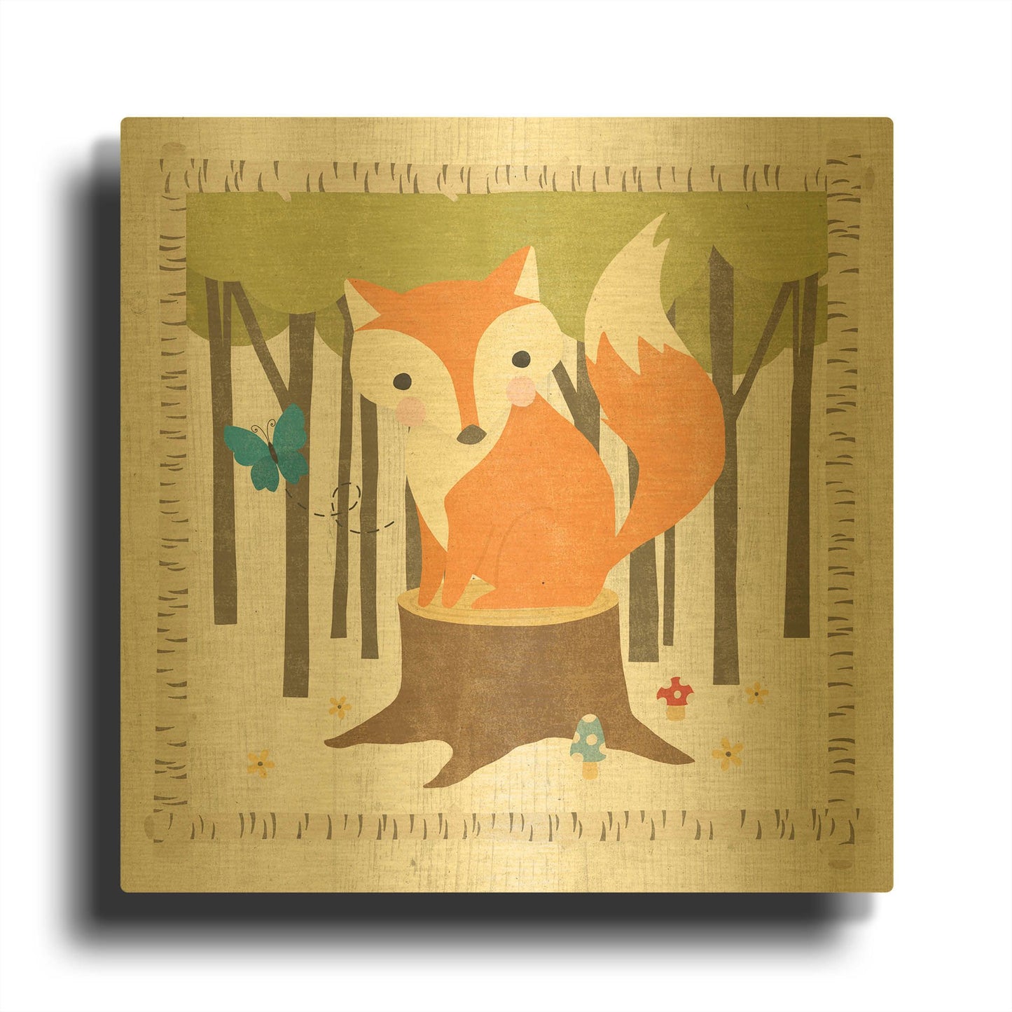 'Wood Land Hideaway Fox' By Moira Hershey Gold Metal Wall Art