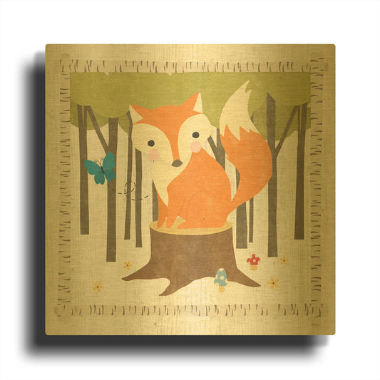 'Wood Land Hideaway Fox' By Moira Hershey Gold Metal Wall Art