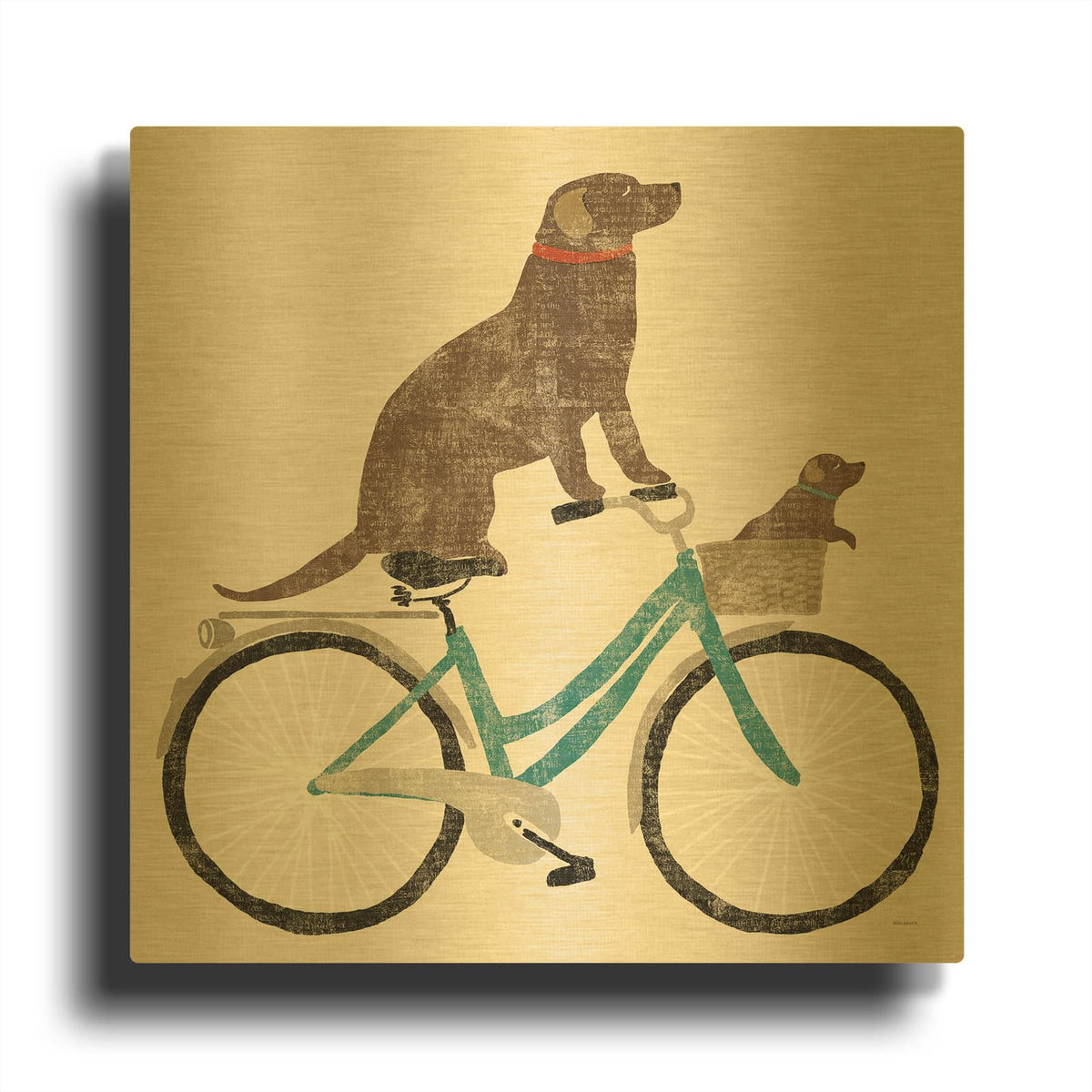 'Lab Ride' By Sue Schlabach Gold Metal Wall Art