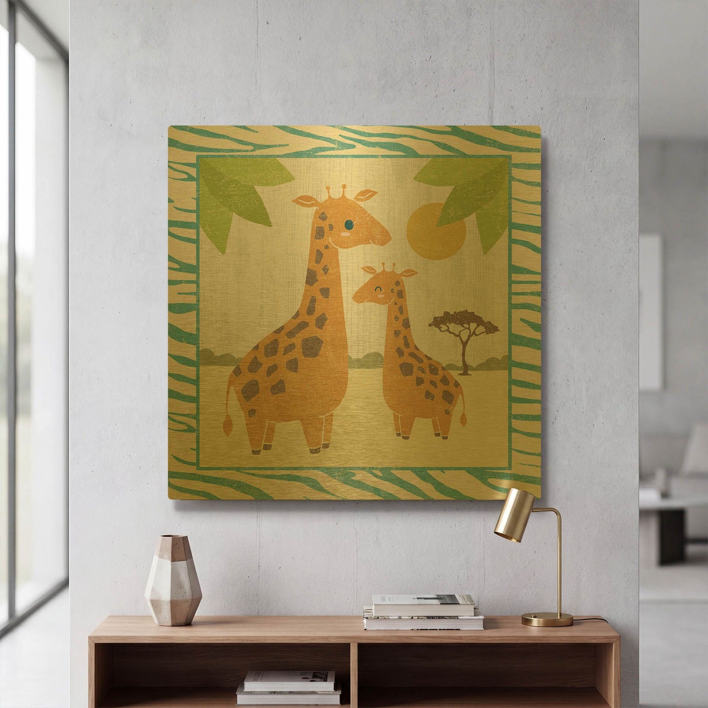 'Safari Fun Giraffe' By Moira Hershey Gold Metal Wall Art
