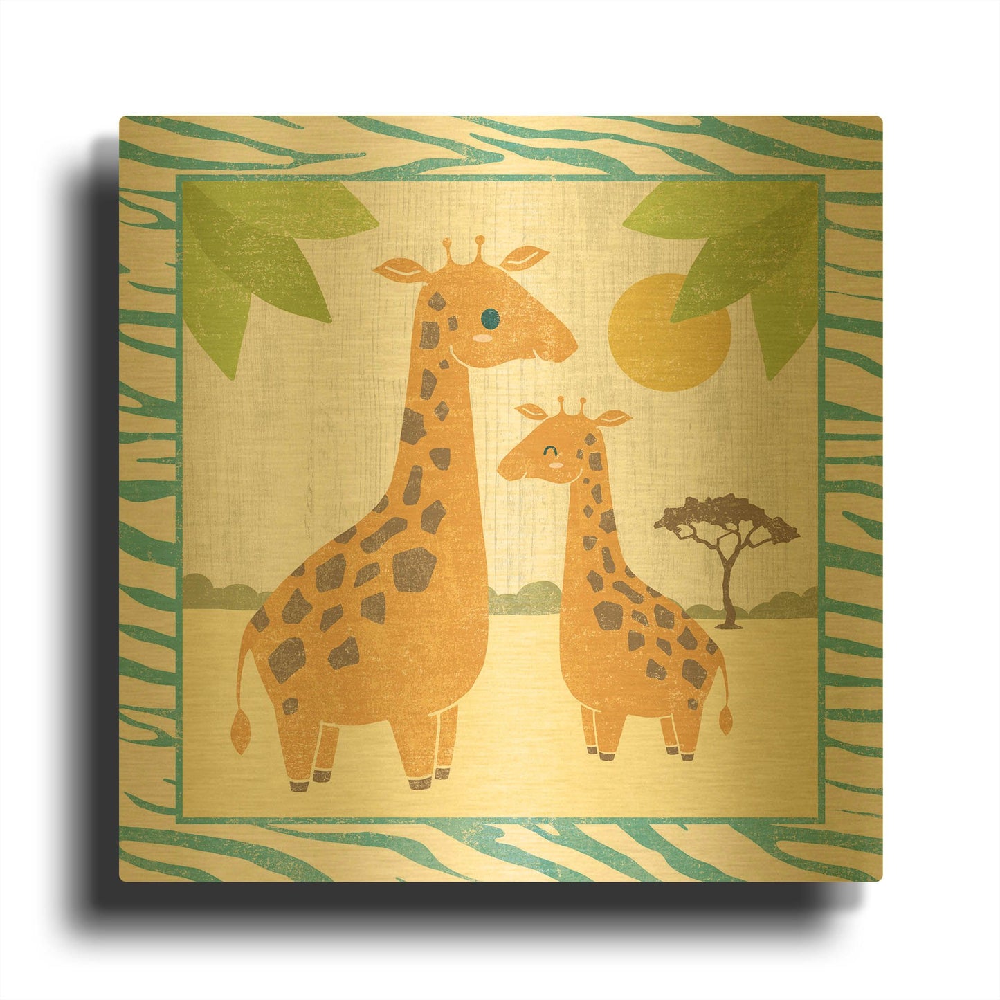 'Safari Fun Giraffe' By Moira Hershey Gold Metal Wall Art