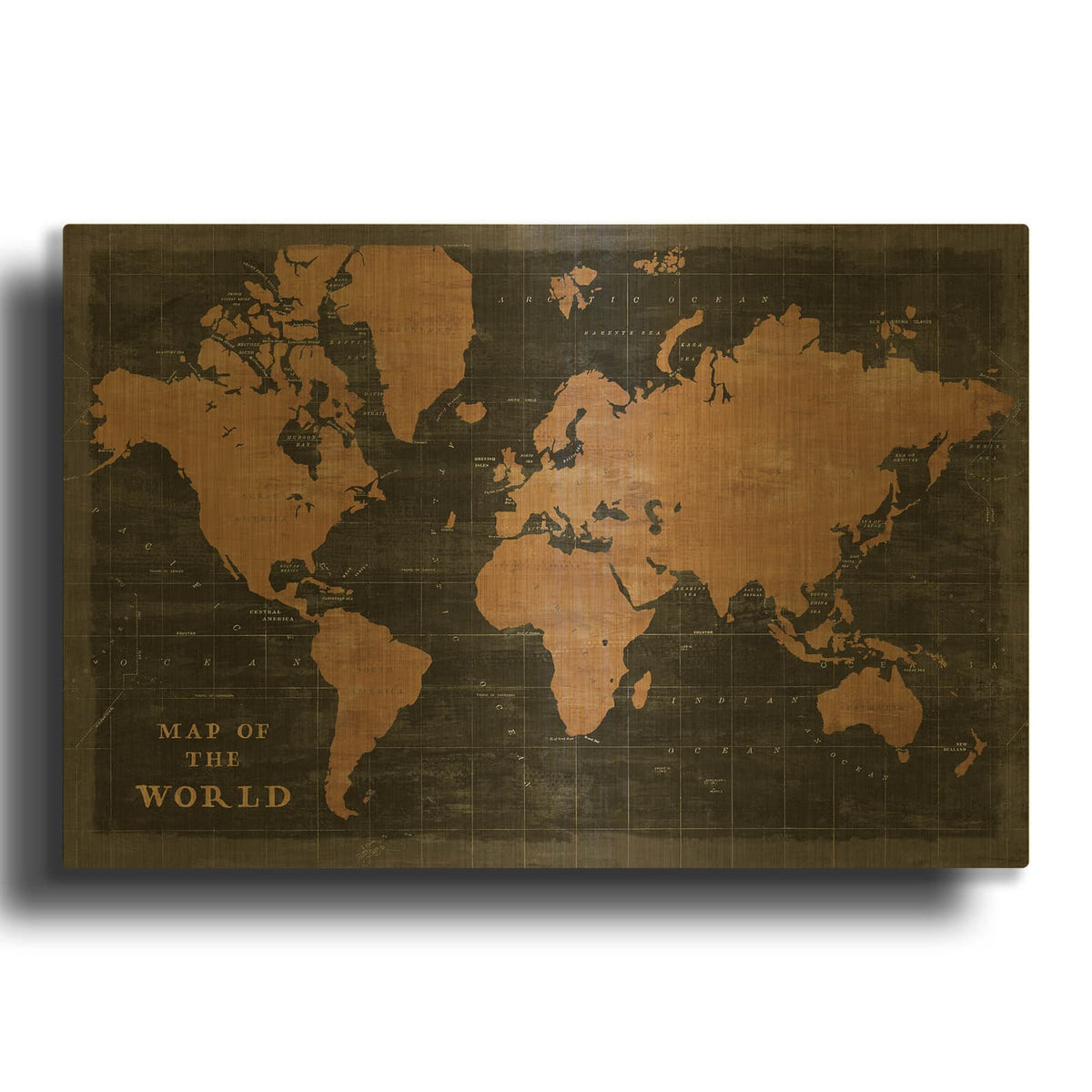 'World Map Industrial' By Sue Schlabach Gold Metal Wall Art