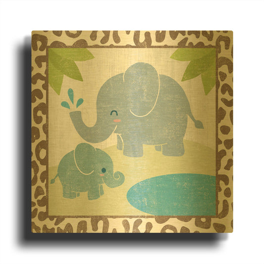 'Safari Fun Elephant' By Moira Hershey Gold Metal Wall Art