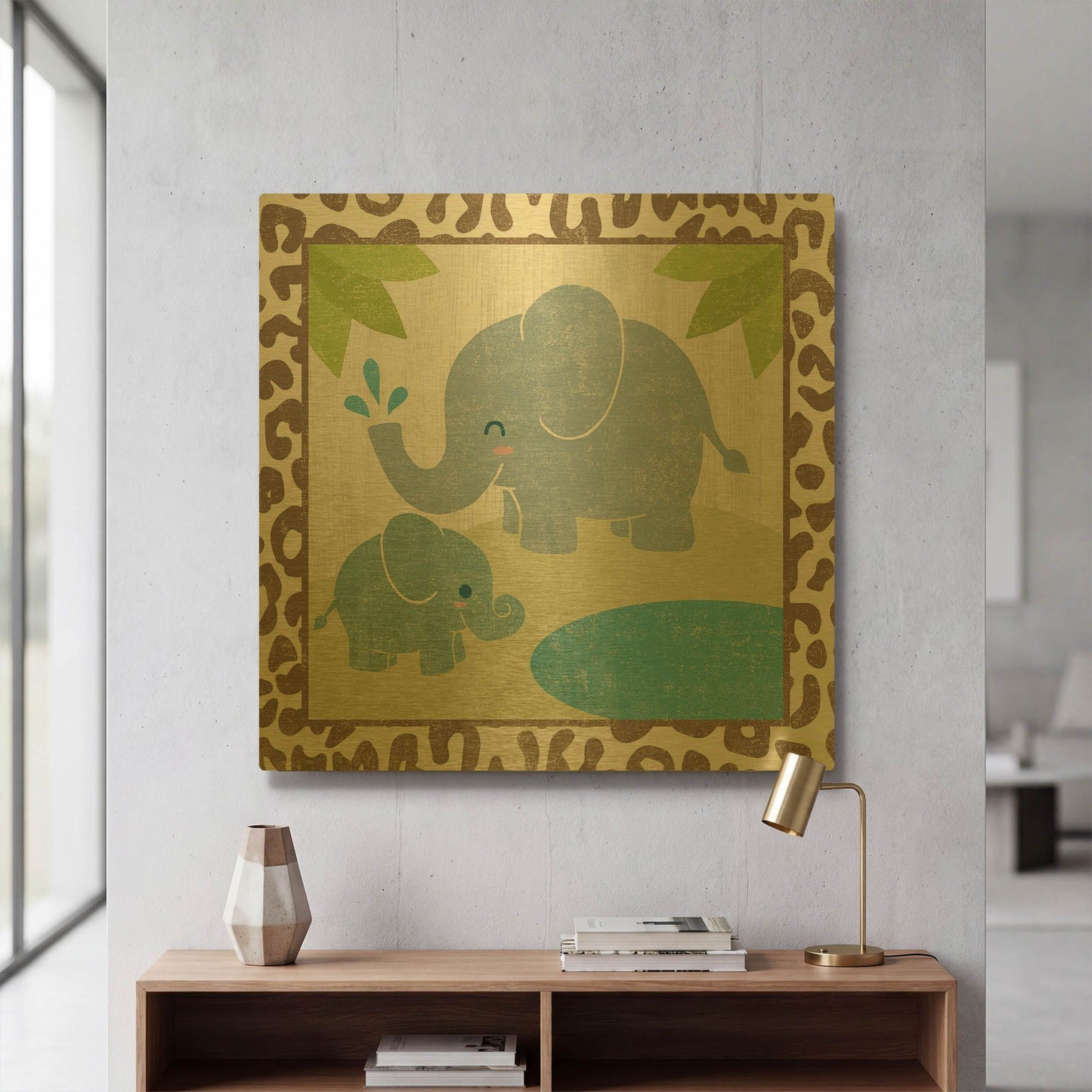 'Safari Fun Elephant' By Moira Hershey Gold Metal Wall Art