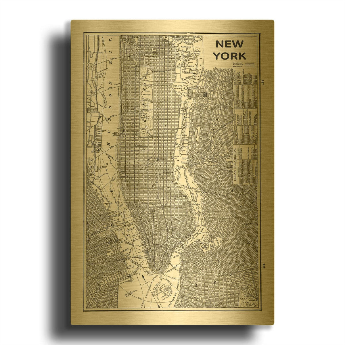 'Inverted New York Map' By Sue Schlabach Gold Metal Wall Art