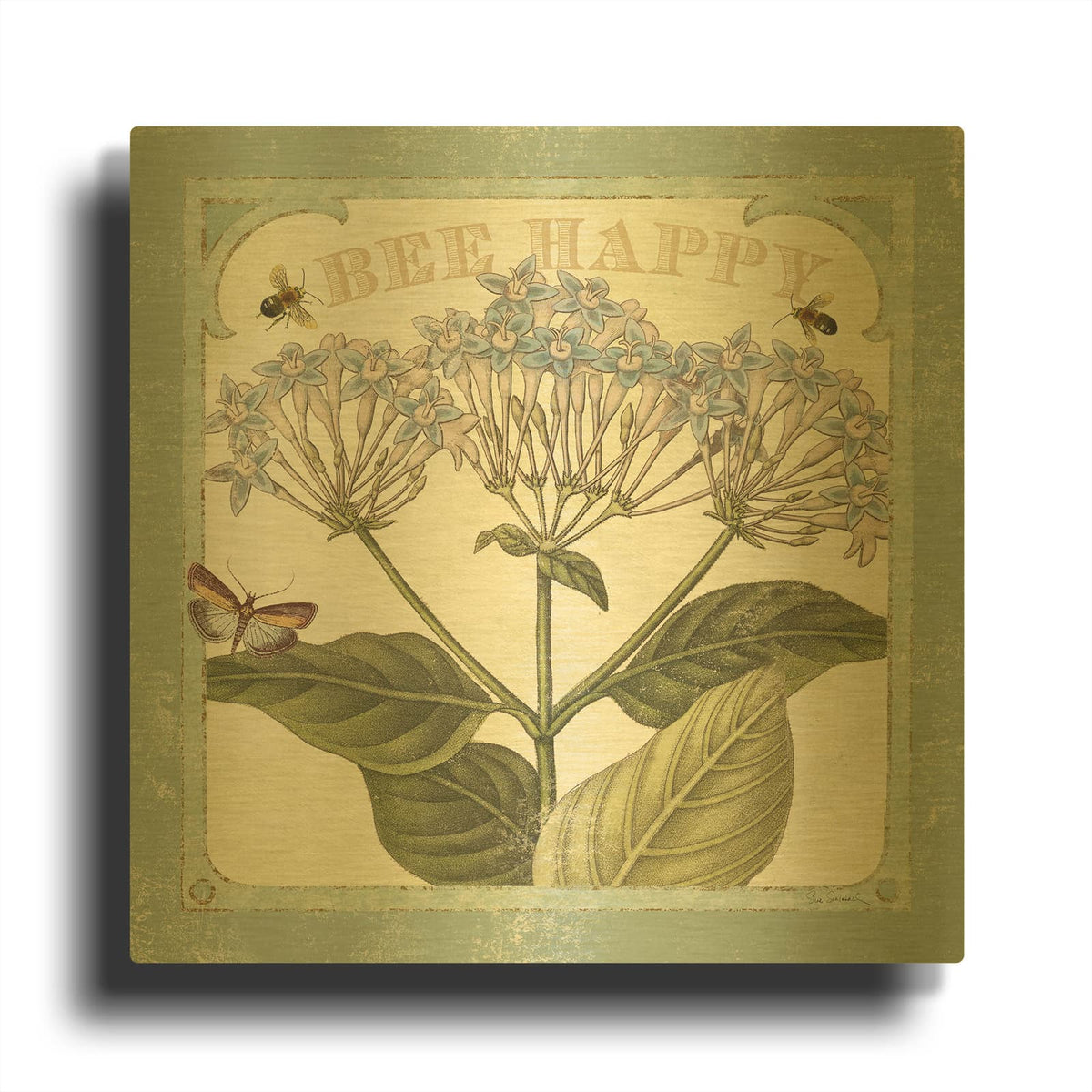 'Parisian Flowers I Bees' By Sue Schlabach Gold Metal Wall Art
