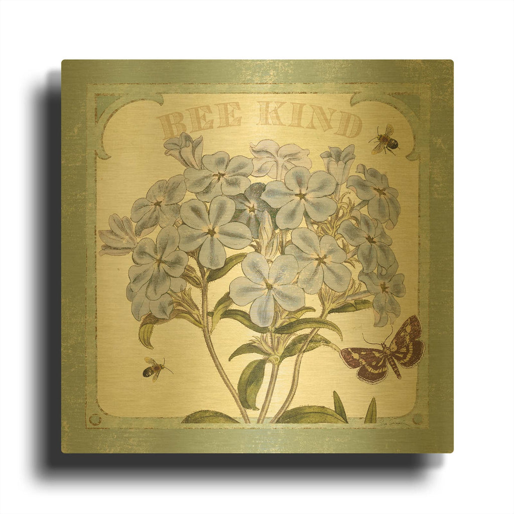 'Parisian Flowers II Bees' By Sue Schlabach Gold Metal Wall Art