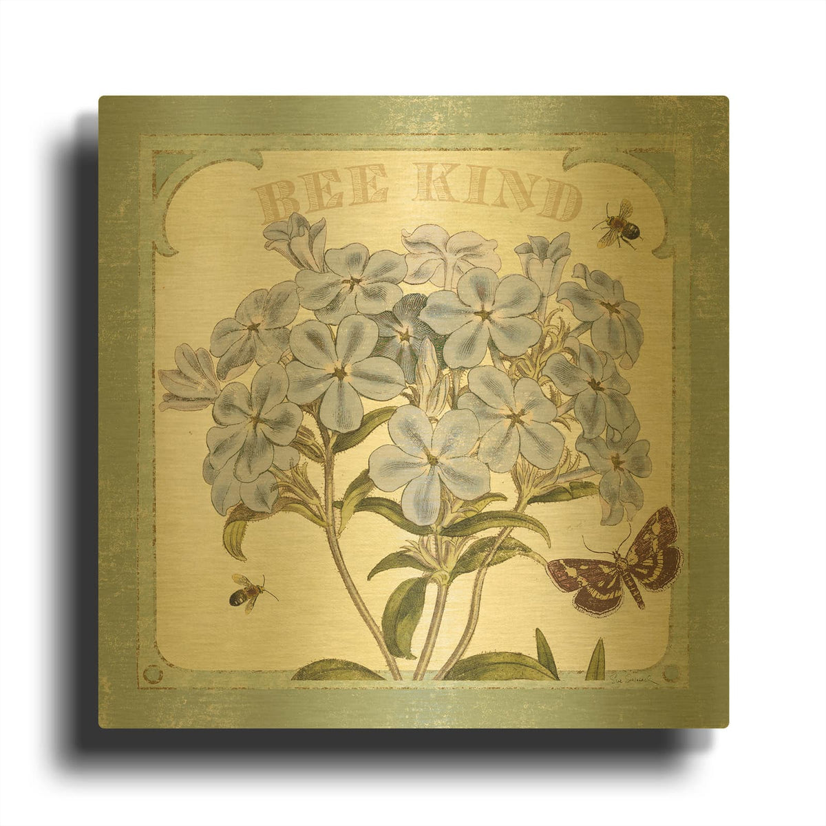 'Parisian Flowers II Bees' By Sue Schlabach Gold Metal Wall Art