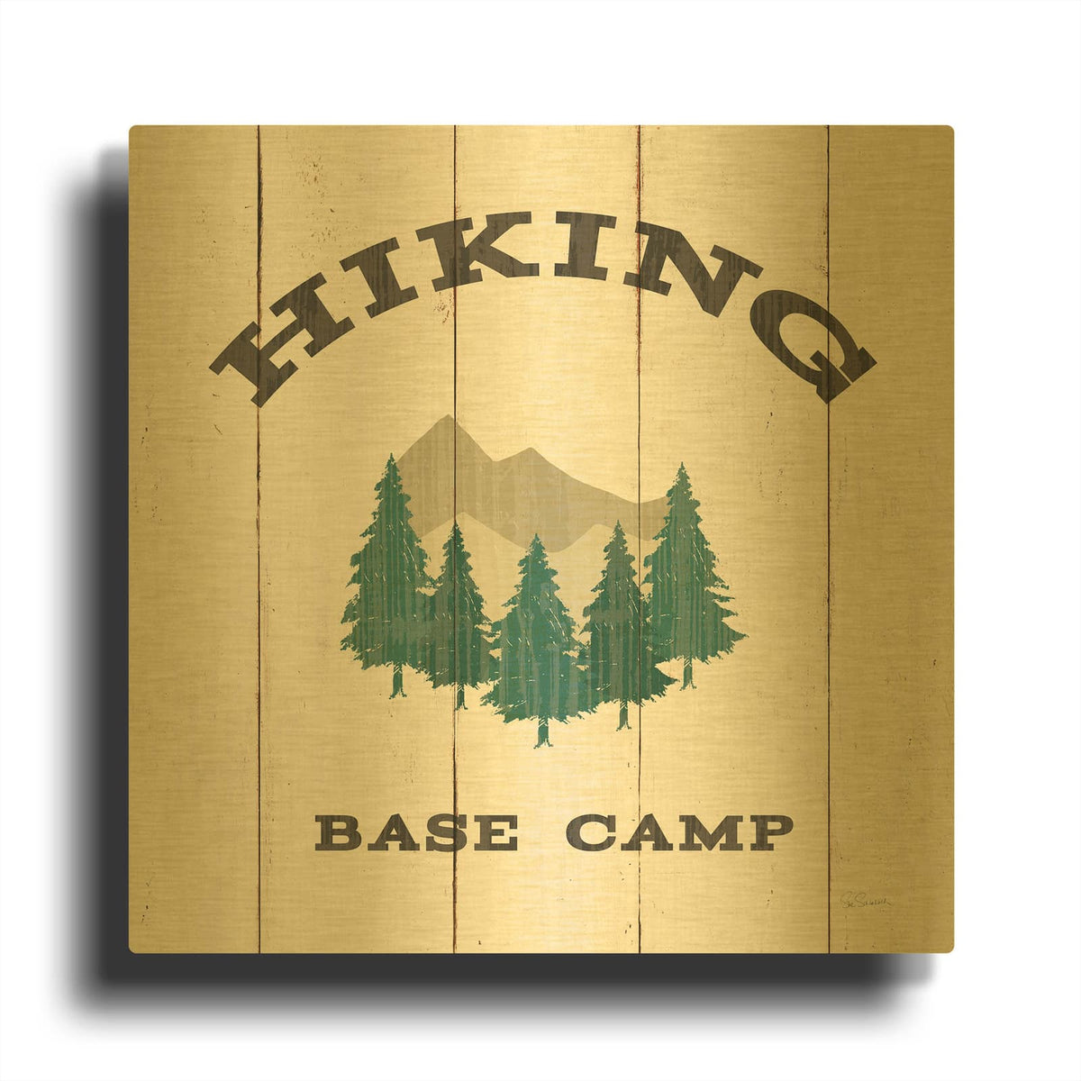 'Cabin Life XV Neutral' By Sue Schlabach Gold Metal Wall Art