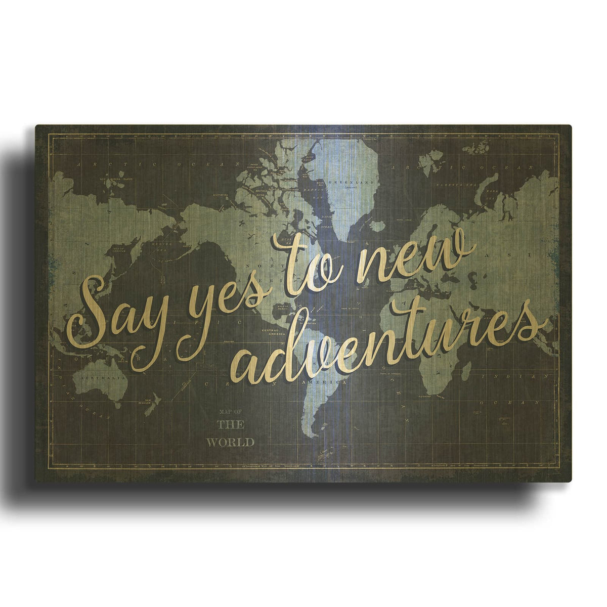 'Blueprint World Map Say Yes' By Sue Schlabach Gold Metal Wall Art