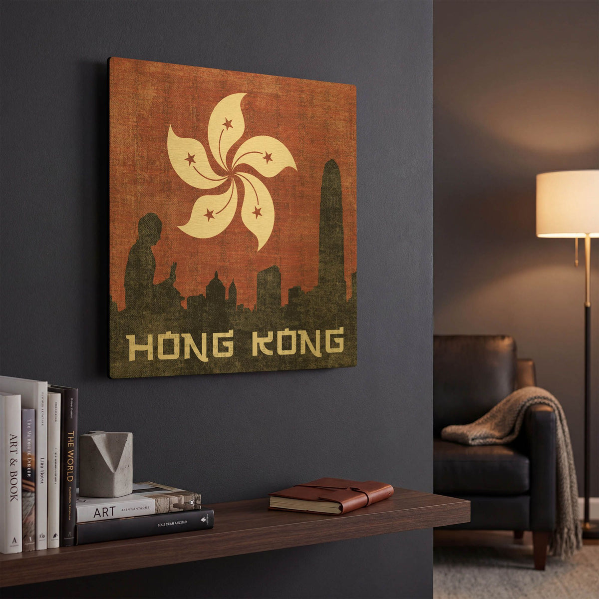 'Hong Kong' By Moira Hershey Gold Metal Wall Art