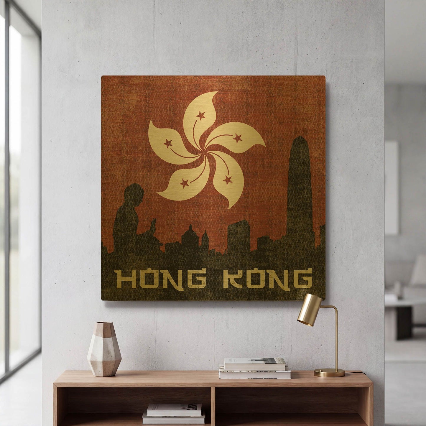 'Hong Kong' By Moira Hershey Gold Metal Wall Art
