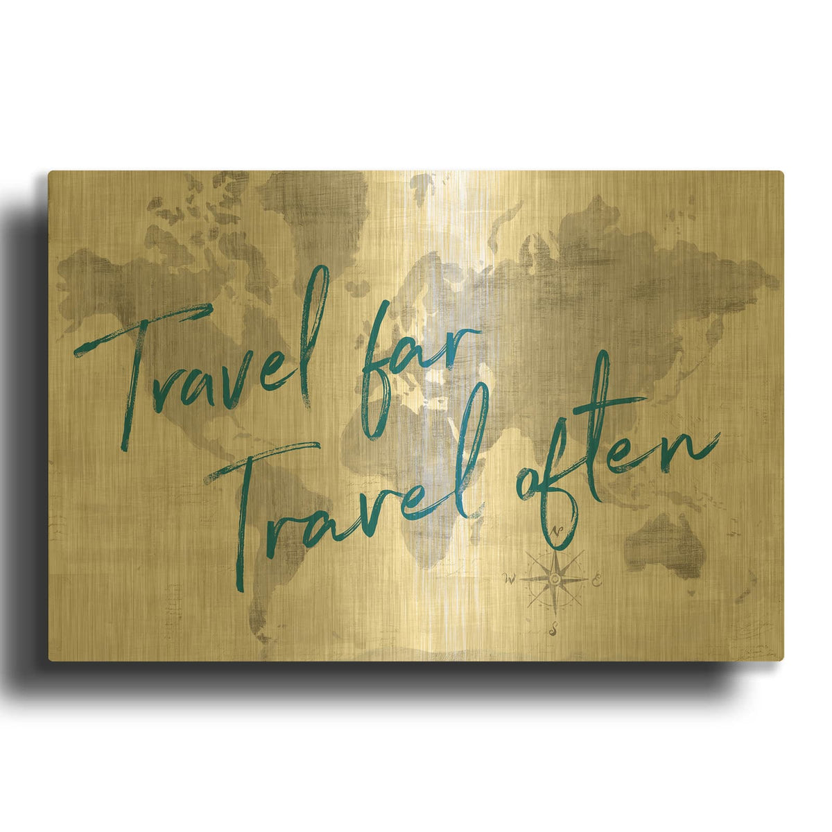 'World Map Collage Travel' By Sue Schlabach Gold Metal Wall Art