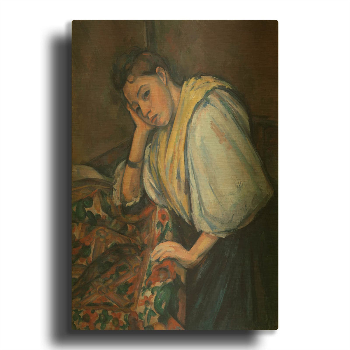 'Young Italian Woman At A Table' By Paul Cezanne Gold Metal Wall Art