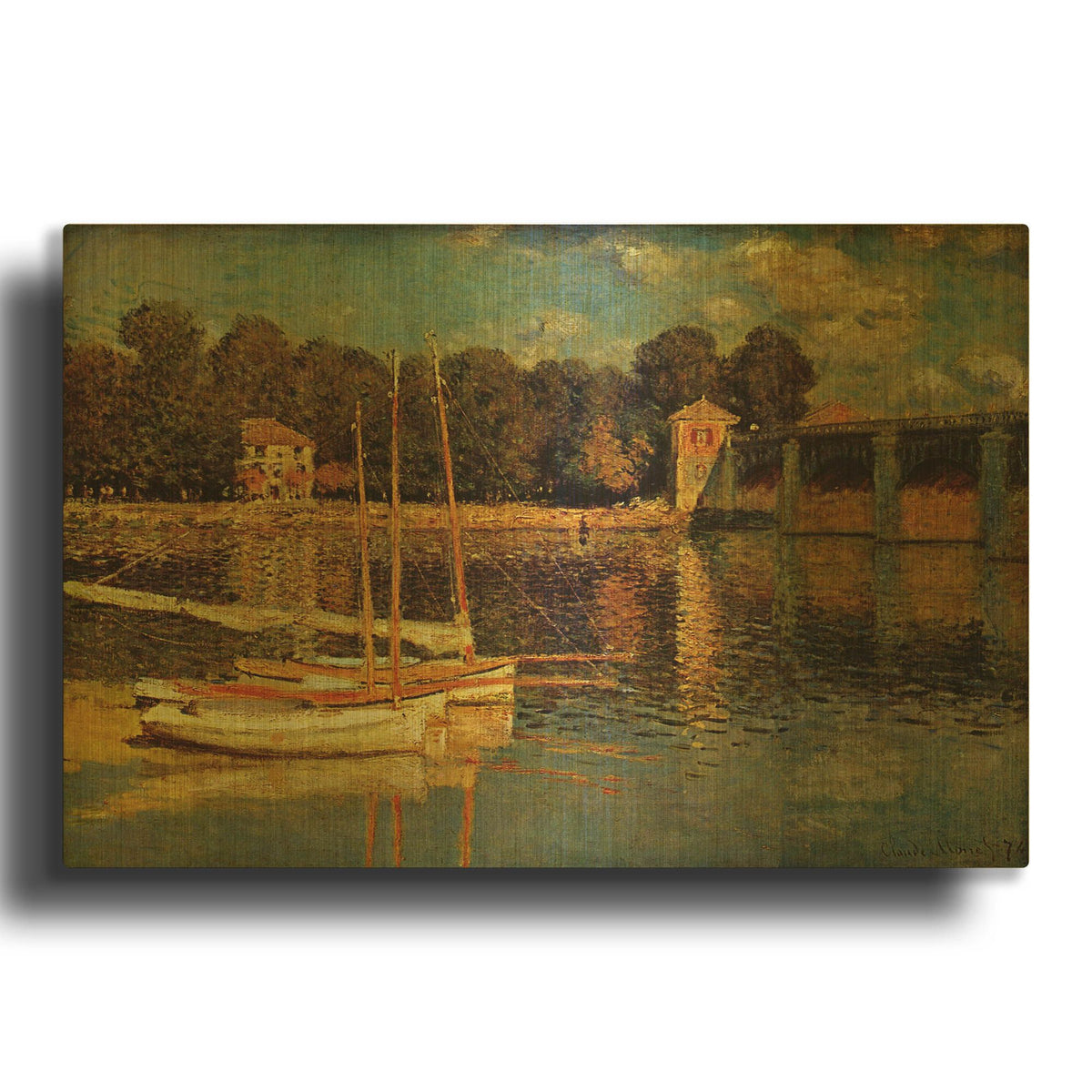 'The Argenteuil Bridge' By Claude Monet Gold Metal Wall Art