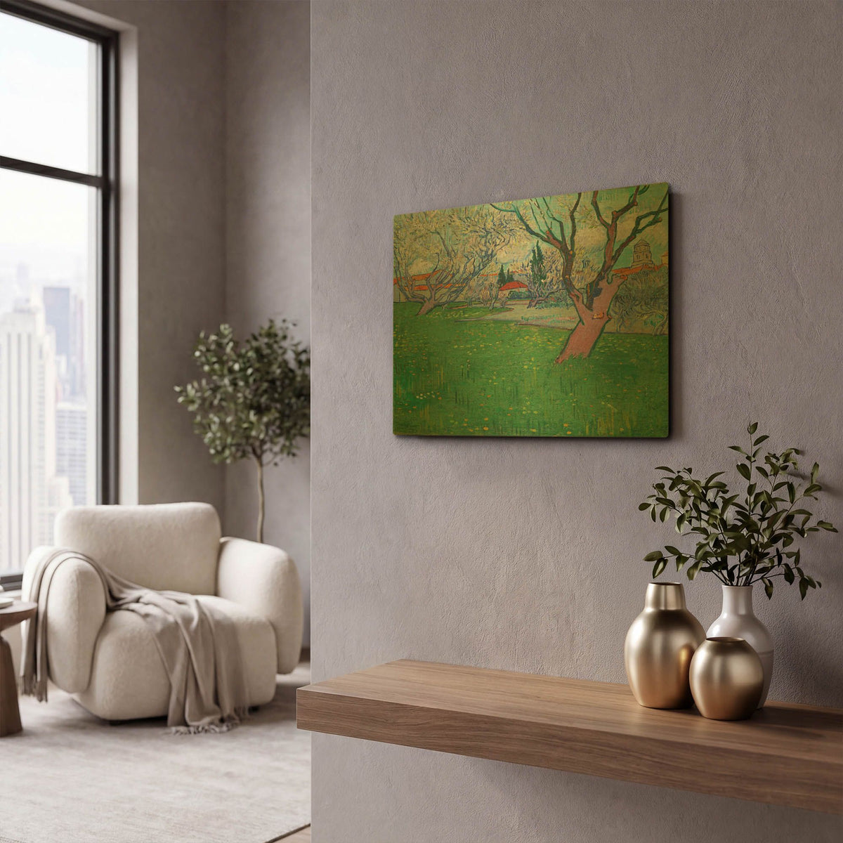 'Orchards In Blossom, View Of Arles' By Vincent Van Gogh Gold Metal Wall Art