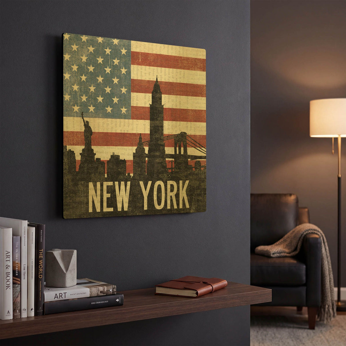 'New York' By Moira Hershey Gold Metal Wall Art