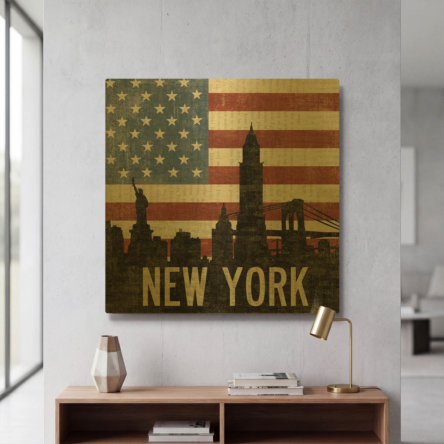 'New York' By Moira Hershey Gold Metal Wall Art