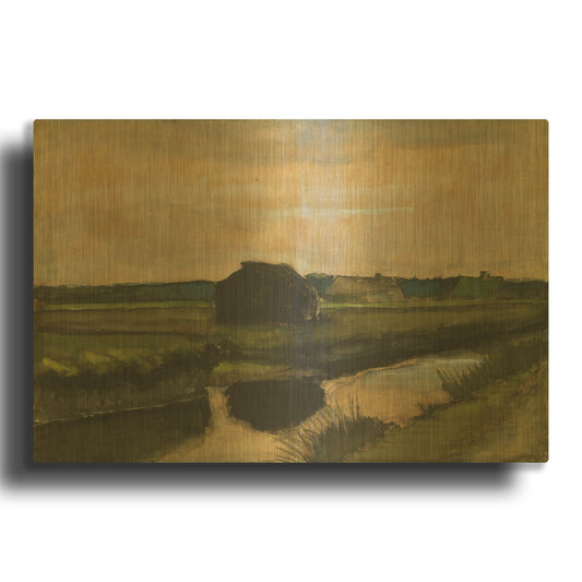 'Landscape With A Stack Of Peat And Farmhouses' By Vincent Van Gogh Gold Metal Wall Art
