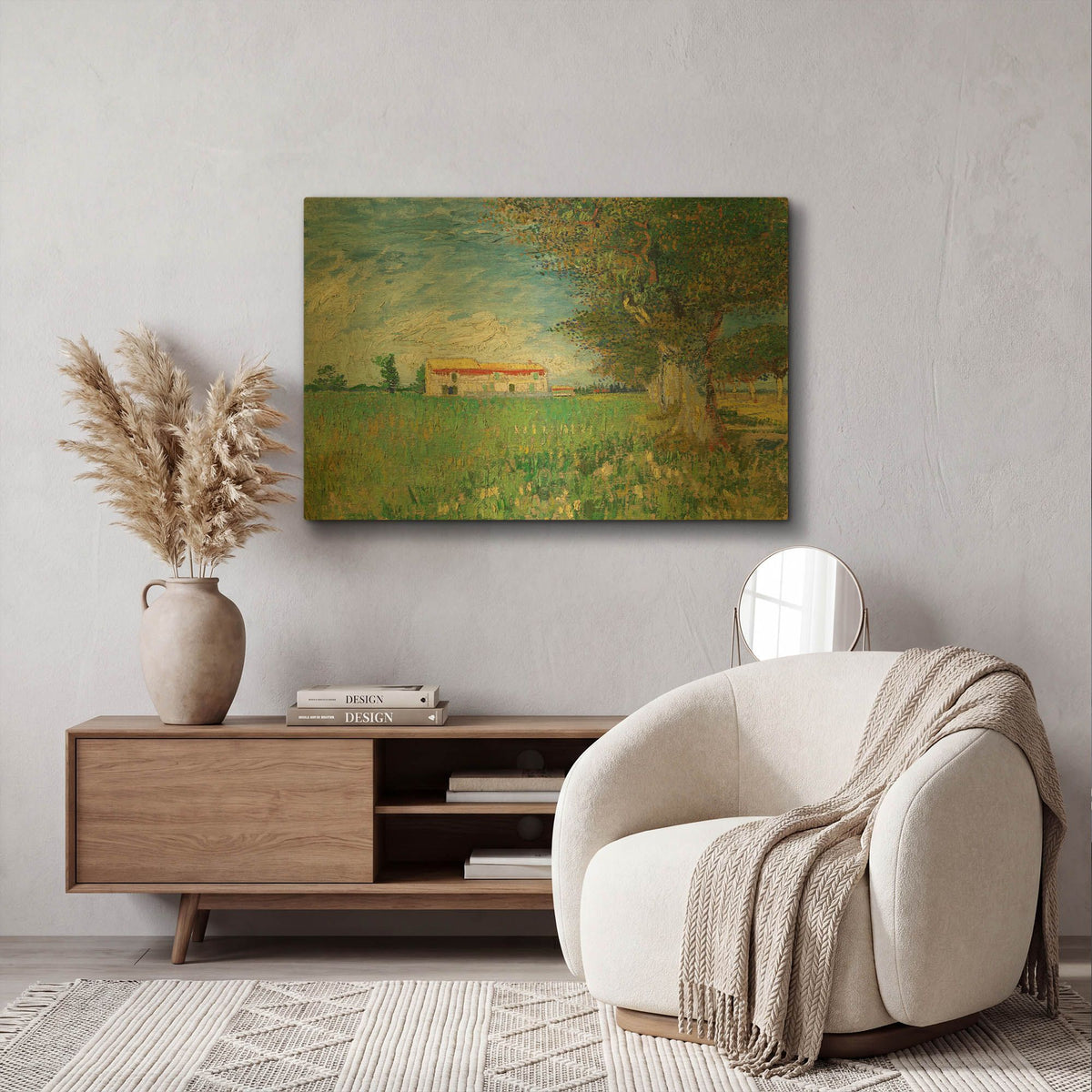 'Farmhouse In A Wheatfield' By Vincent Van Gogh Gold Metal Wall Art