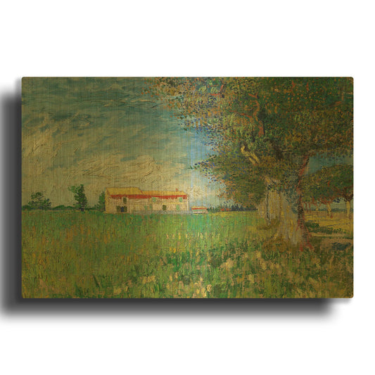 'Farmhouse In A Wheatfield' By Vincent Van Gogh Gold Metal Wall Art