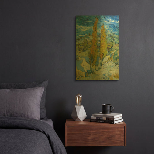 'Two Poplars In The Alpilles Near Saint-Rémy' By Vincent Van Gogh Gold Metal Wall Art
