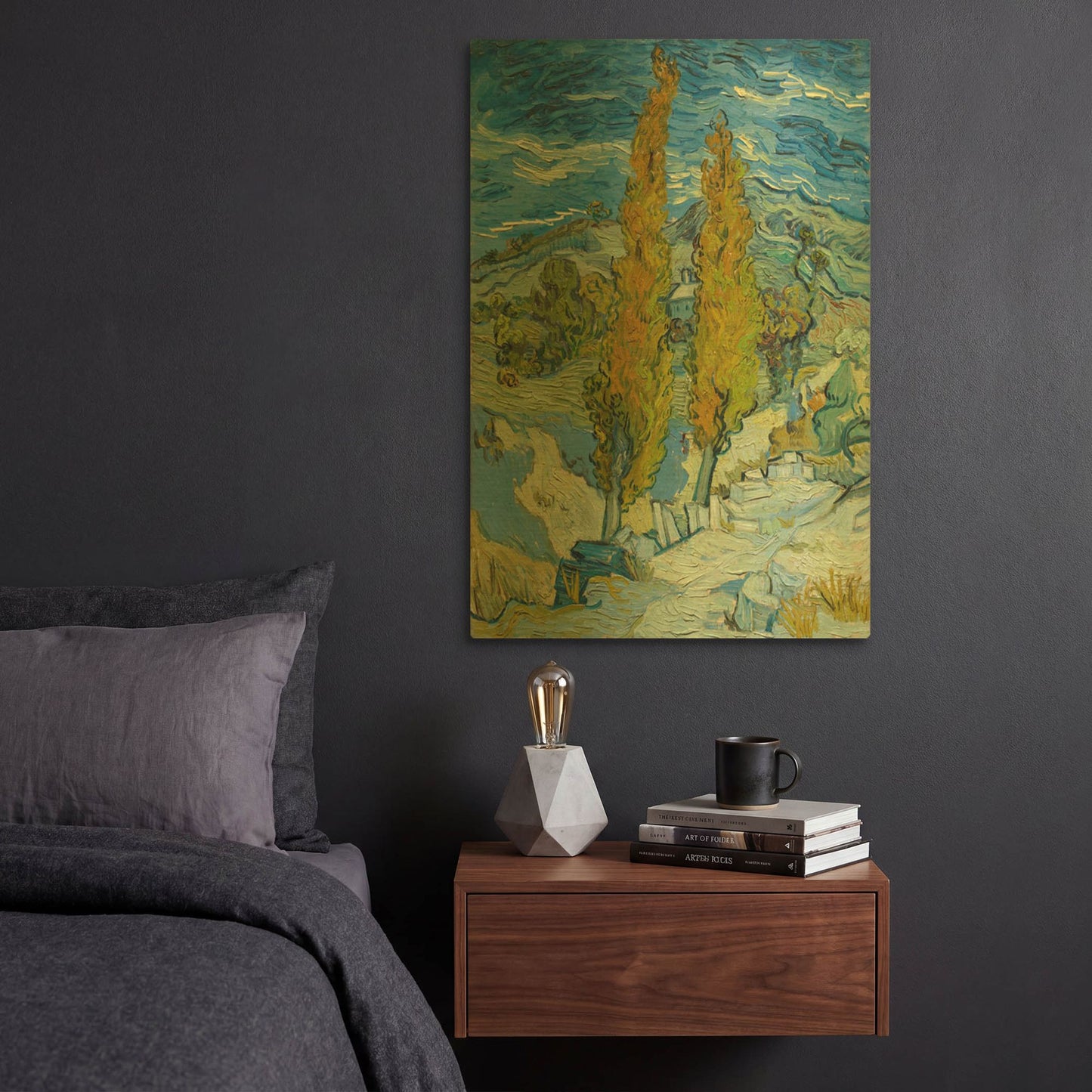 'Two Poplars In The Alpilles Near Saint-Rémy' By Vincent Van Gogh Gold Metal Wall Art