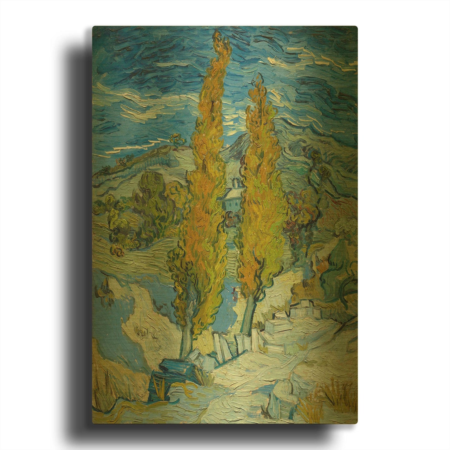 'Two Poplars In The Alpilles Near Saint-Rémy' By Vincent Van Gogh Gold Metal Wall Art