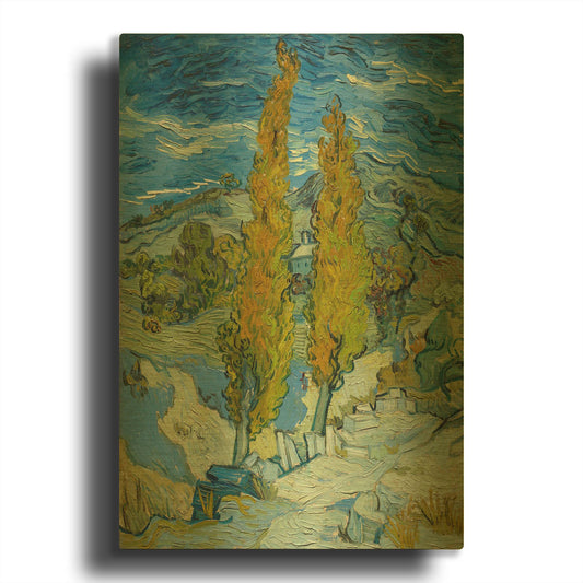 'Two Poplars In The Alpilles Near Saint-Rémy' By Vincent Van Gogh Gold Metal Wall Art