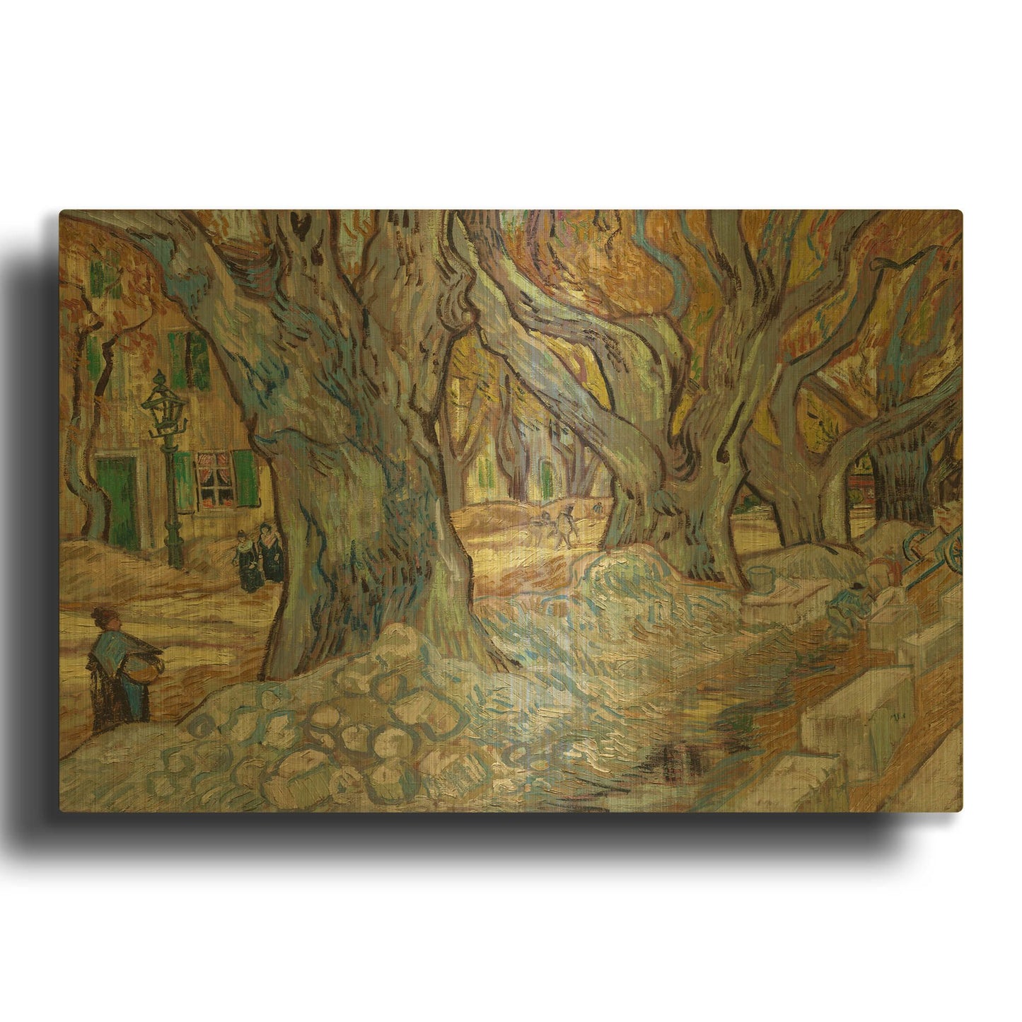 'The Large Plane Trees (Road Menders At Saint-Rémy) 1889' By Vincent Van Gogh Gold Metal Wall Art