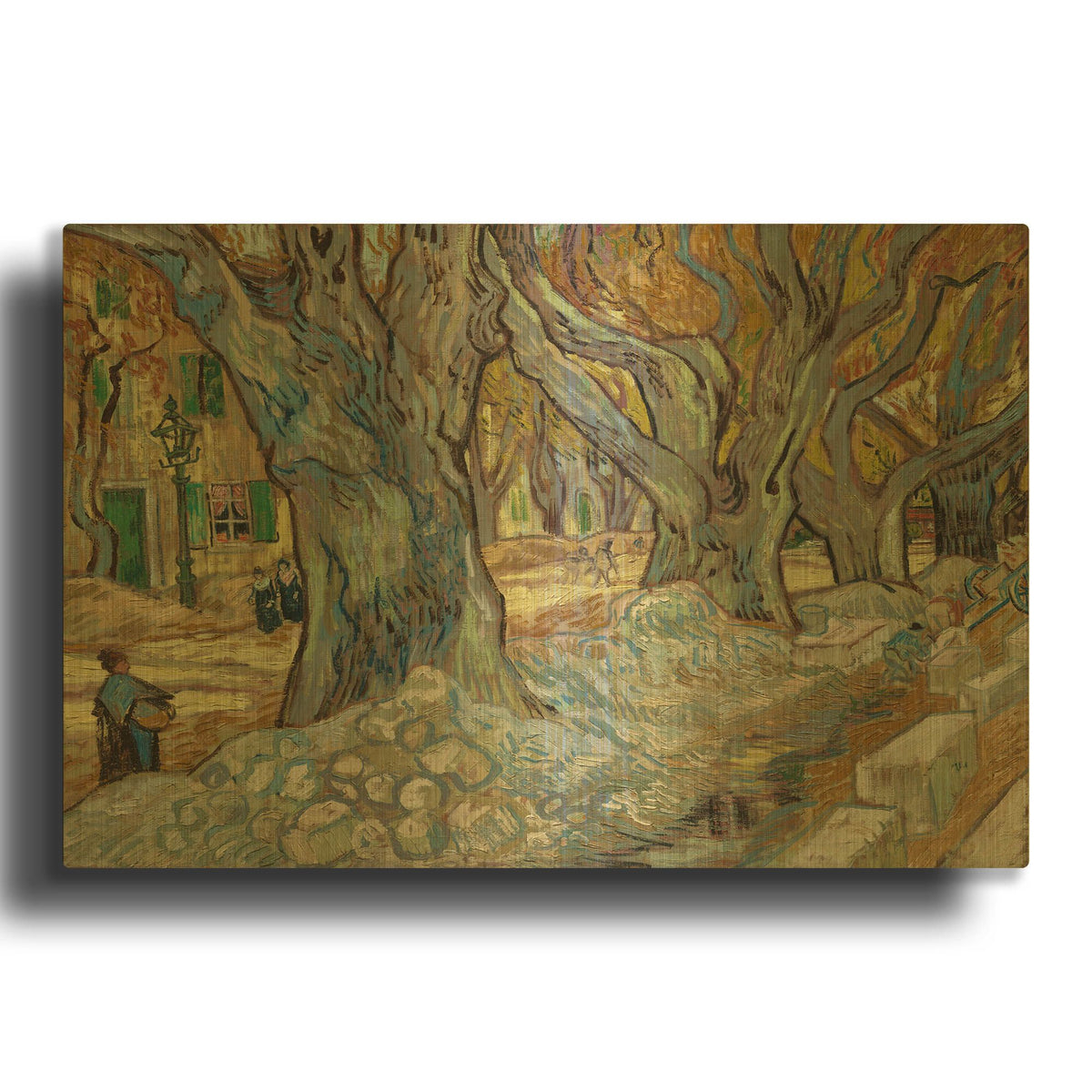 'The Large Plane Trees (Road Menders At Saint-Rémy) 1889' By Vincent Van Gogh Gold Metal Wall Art