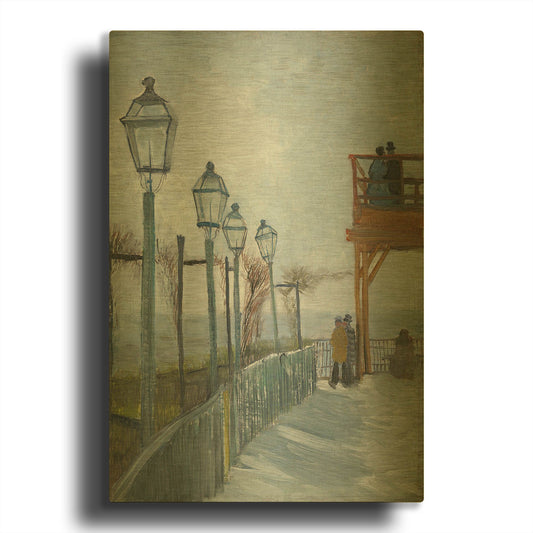 'Terrace And Observation Deck At The Moulin De Blute-Fin' By Vincent Van Gogh Gold Metal Wall Art