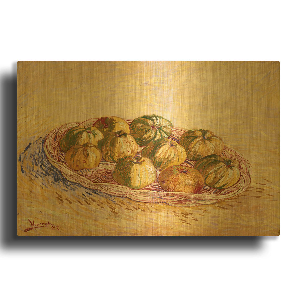 'Still Life, Basket Of Apples' By Vincent Van Gogh Gold Metal Wall Art