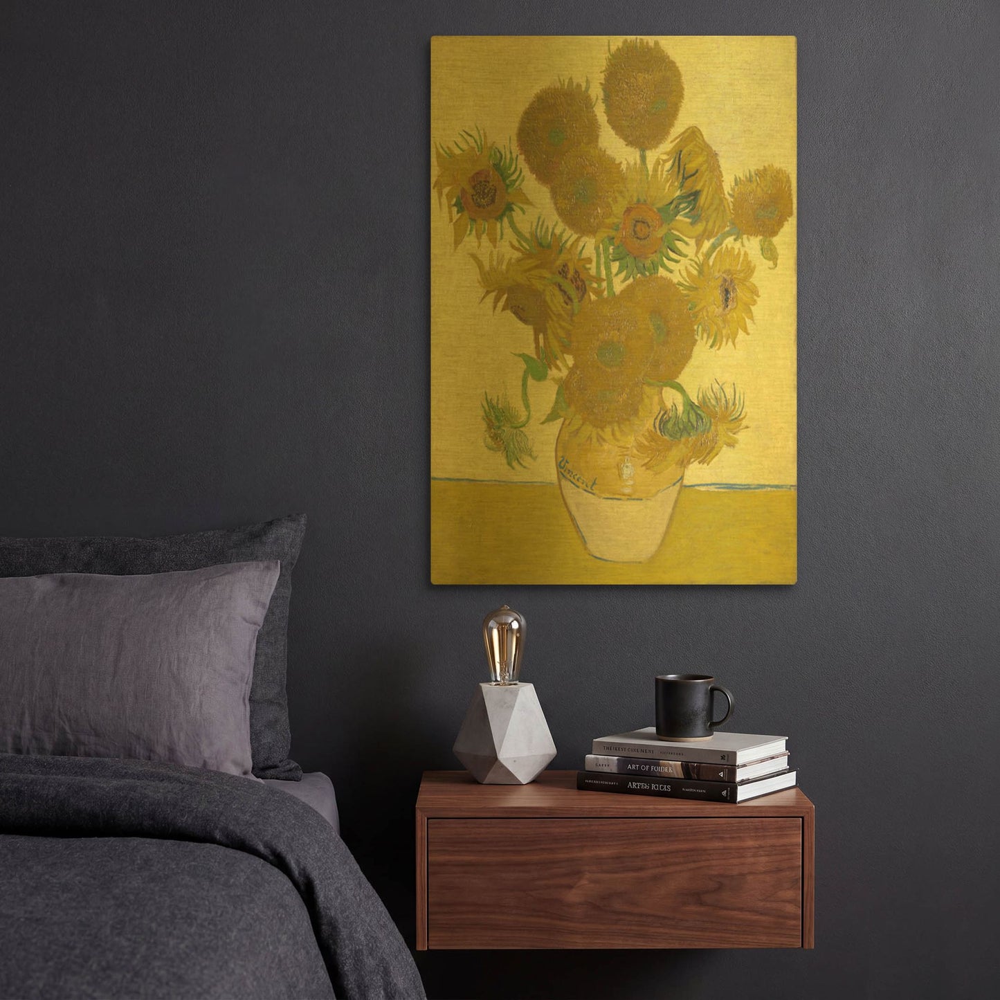 'Still Life Vase With Fourteen Sunflowers' By Vincent Van Gogh Gold Metal Wall Art