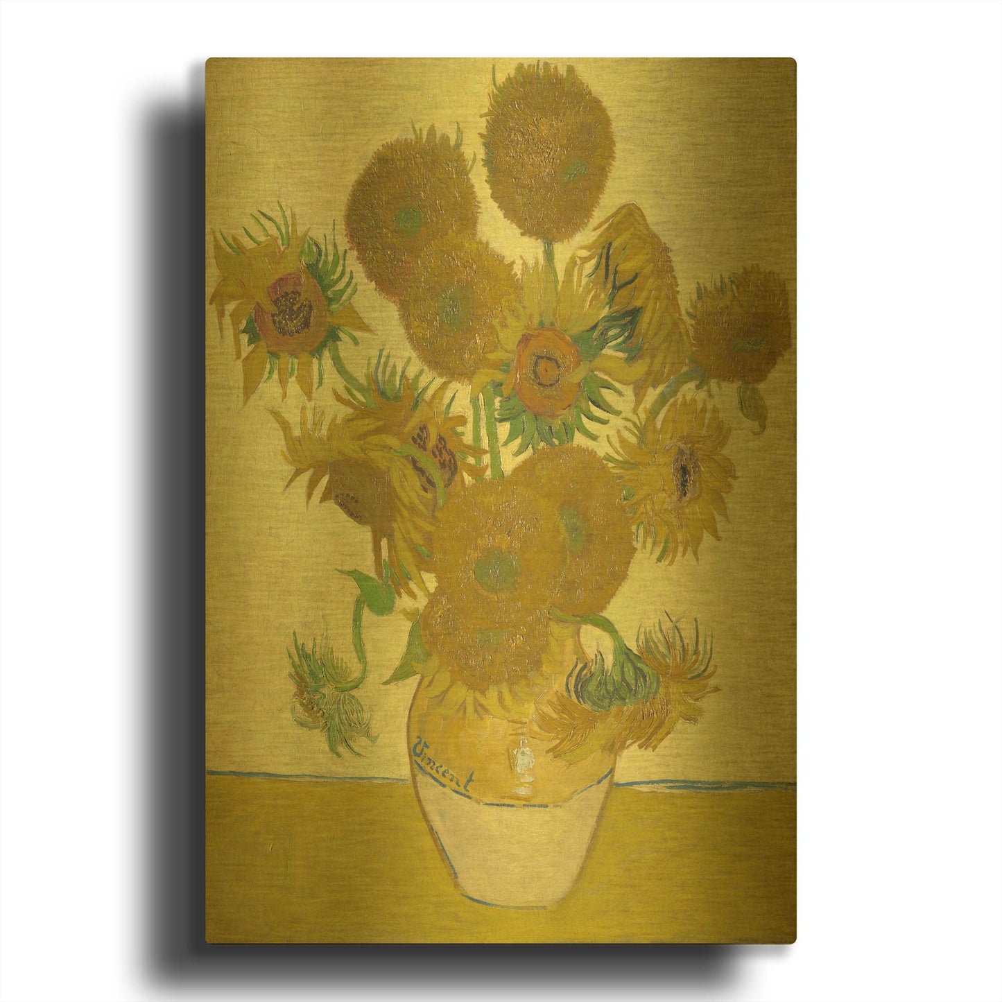 'Still Life Vase With Fourteen Sunflowers' By Vincent Van Gogh Gold Metal Wall Art