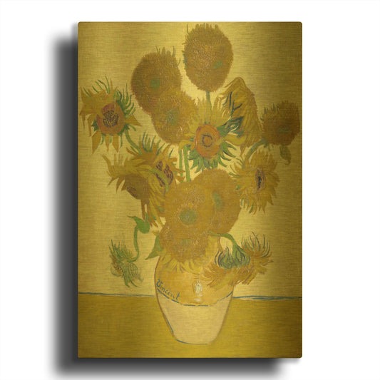 'Still Life Vase With Fourteen Sunflowers' By Vincent Van Gogh Gold Metal Wall Art