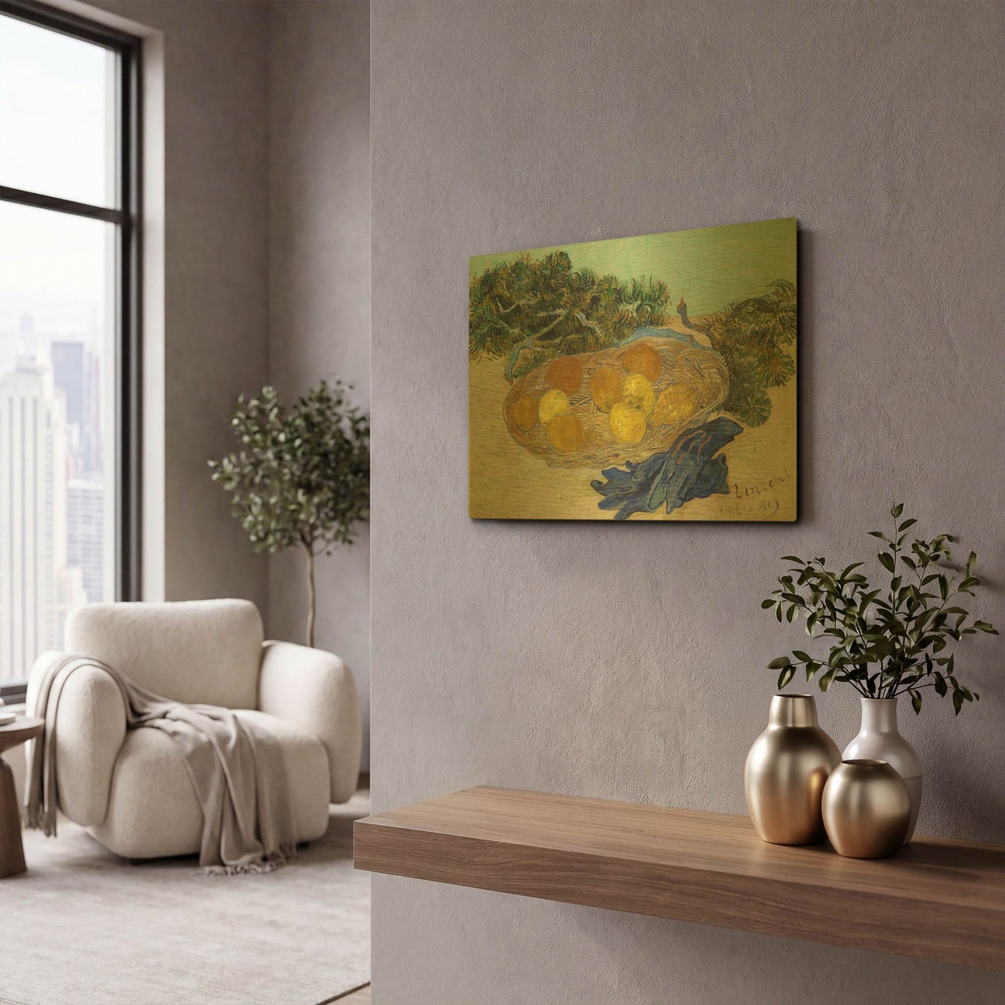 'Still Life Of Oranges And Lemons With Blue Gloves' By Vincent Van Gogh Gold Metal Wall Art
