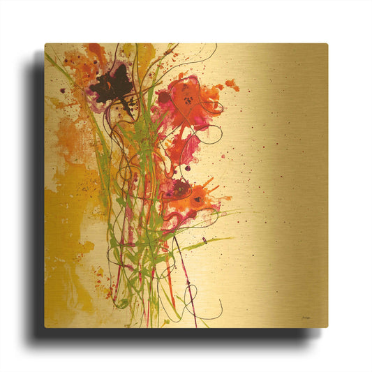 'Flower Tango on White' By Jan Griggs Gold Metal Wall Art