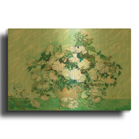 'Roses' By Vincent Van Gogh Gold Metal Wall Art