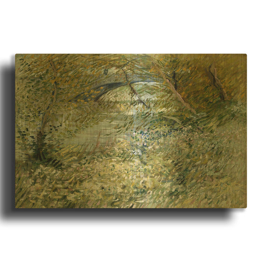 'River Bank In Springtime' By Vincent Van Gogh Gold Metal Wall Art