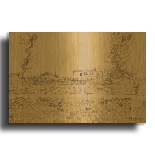 'Ploughman In The Fields Near Arles' By Vincent Van Gogh Gold Metal Wall Art