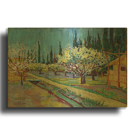 'Orchard Bordered By Cypresses' By Vincent Van Gogh Gold Metal Wall Art