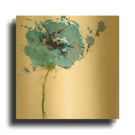 'Turquoise Poppy Master on White' By Jan Griggs Gold Metal Wall Art