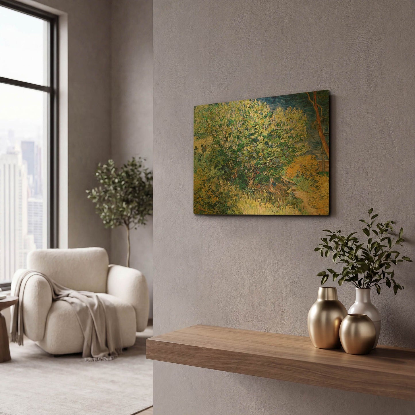 'Lilac Bush' By Vincent Van Gogh Gold Metal Wall Art