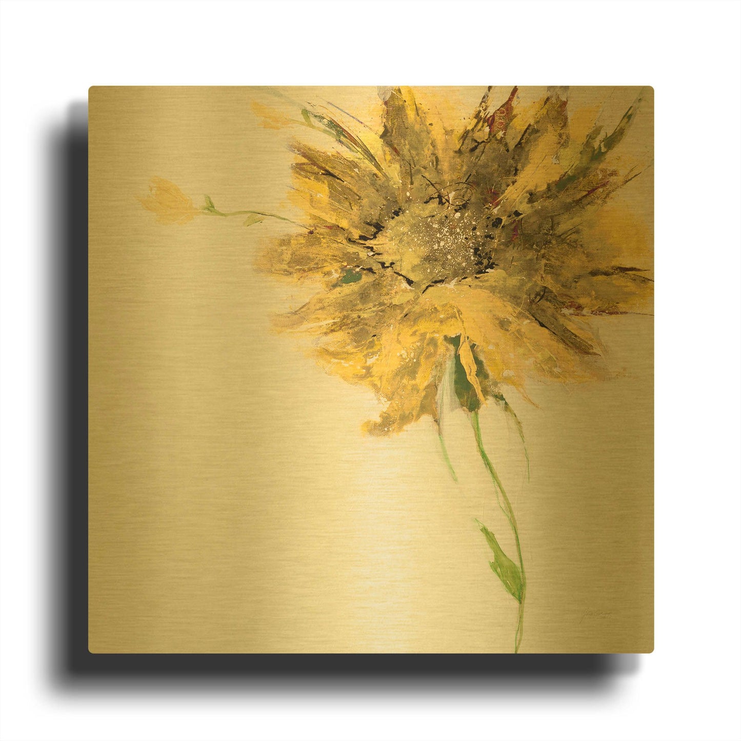 'Yellow Daisy on White' By Jan Griggs Gold Metal Wall Art